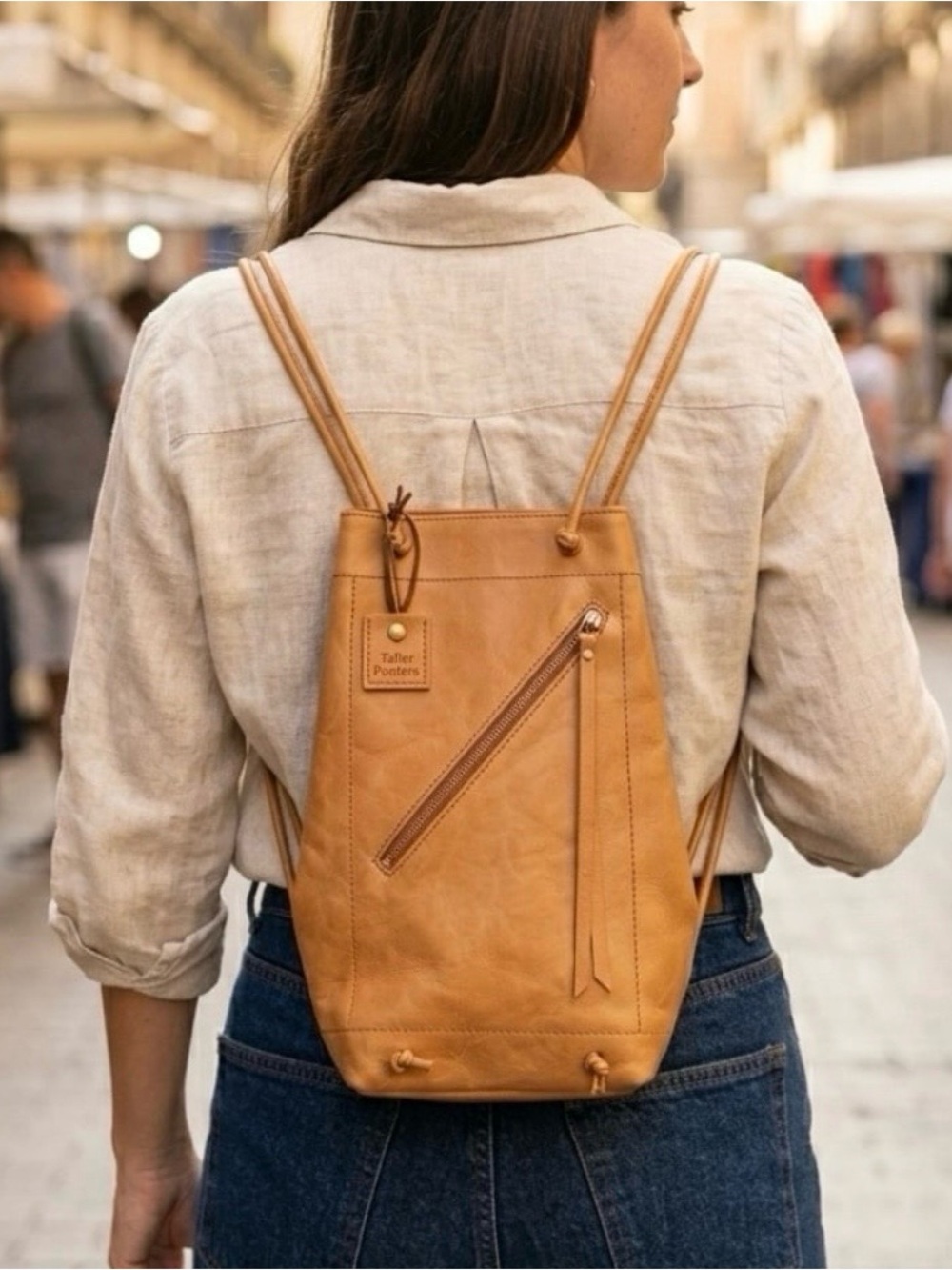 Taller Puntera Madrid  Leather Sling Backpack Cognac Brown NWT Spain